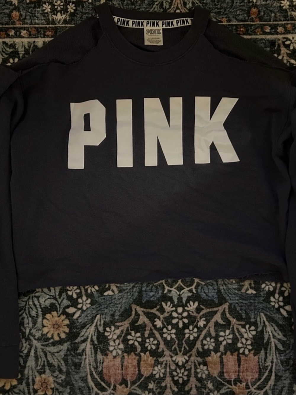 Victoria’s Secret Pink Navy Cropped Cold Shoulder Pullover